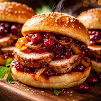 Roast Pork Tenderloin Sliders with Cranberry Sauce and Onions