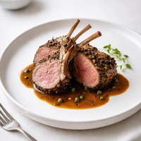 Roast Rack of Lamb with Madeira Peppercorn Sauce