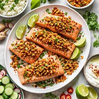 Roast Salmon with Spiced Coconut Crumbs