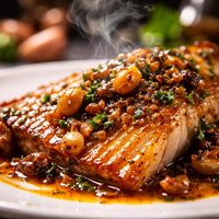 Roast Skate with Malted Caramelized Garlic Sauce