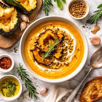 Roasted Acorn Squash Soup with Rosemary and Garlic