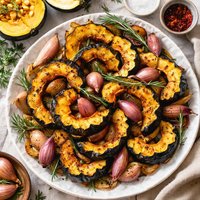 Roasted Acorn Squash with Shallots and Rosemary