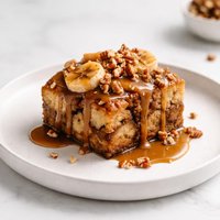 Roasted Banana Bread Pudding with Bourbon Praline Sauce