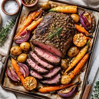 Roasted Beef Rib Eye Root Vegetables