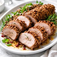 Roasted Brined Pork Tenderloin Rolled in Toasted Pecans