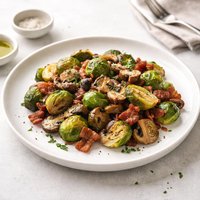 Roasted Brussel Sprouts with Mushrooms Bacon