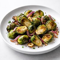 Roasted Brussels Sprouts with Garlic and Onions