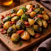 Roasted Brussels Sprouts with Potatoes and Bacon