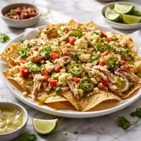 Roasted Chicken Nachos with Green Chili Cheese Sauce