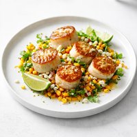 Roasted Corn Lime and Cilantro Succotash and Scallops