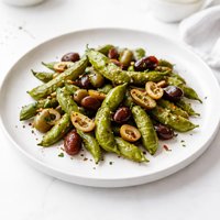 Roasted Edamame with Garlic and Olives