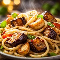 Roasted Eggplant and Garlic with Pasta