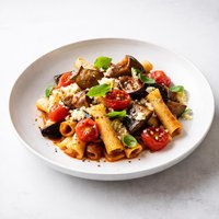 Roasted Eggplant and Tomato Pasta with Stilton