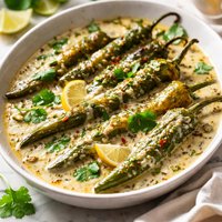Roasted Green Chilies in Cumin Garlic Cream