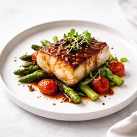 Roasted Halibut with Balsamic Garlic Glaze