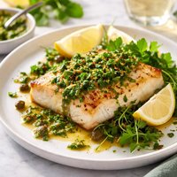 Roasted Halibut with Fresh Herb Sauce