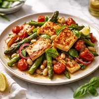 Roasted Halloumi Bean Tomato and Asparagus Salad