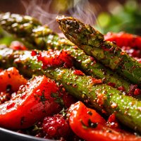 Roasted Pepper and Asparagus Marinated in Raspberry Vinaigrette