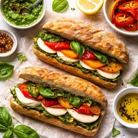 Roasted Pepper and Mozzarella Sandwich with Basil Puree