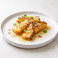 Roasted Pineapple with Rum Vanilla Sauce and Coconut