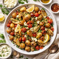 Roasted Potatoes with Artichokes and Feta