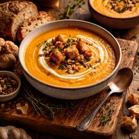 Roasted Pumpkin Soup with Roasted Garlic