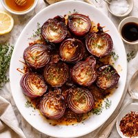 Roasted Red Onions with Butter Honey and Balsamic