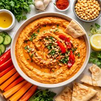 Roasted Red Pepper Hummus with Pine Nuts