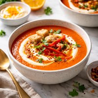Roasted Red Pepper Soup with Orange Cream
