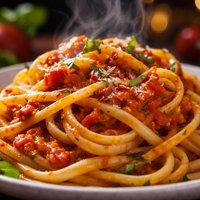 Roasted Red Pepper Tomato Sauce Over Linguine