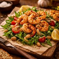 Roasted Rosemary Shrimp W Arugula and White Bean Salad on Garlic