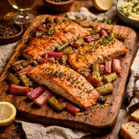 Roasted Salmon and Rhubarb