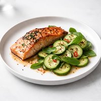 Roasted Salmon with Chile Minted Cucumbers