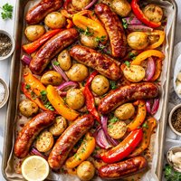 Roasted Sausages Peppers and Potatoes