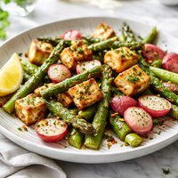 Roasted Tofu Asparagus and Radishes Ww