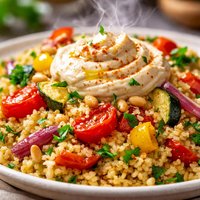 Roasted Vegetable Couscous with Hummus