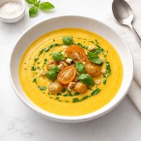 Roasted Yellow Pear Tomato Yellow Pepper and Basil Bisque
