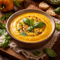 Roasted Yellow Pepper Soup with Fresh Basil
