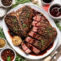 Rosemary Crusted Porterhouse Steaks with Red Wine Sauce
