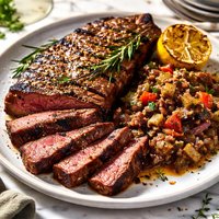 Rosemary Grilled New York Strip with Smoky Eggplant Relish