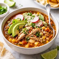 Rotisserie Chicken Chili with Hominy Chilies