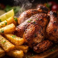 Rotisserie Chicken with Fried Yucca Root French Fries