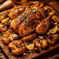 Rustic Greek Style Roast Chicken with Smashed Potatoes