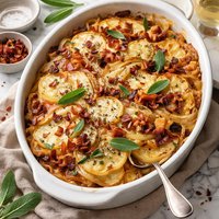 Sage and Potato Gratin with Bacon and Onions