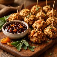 Sage Sausage Bites with Balsamic Apricot Dip