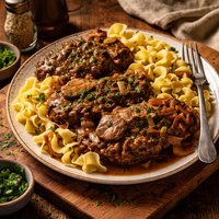Salisbury Steak Recipe with Buttered Egg Noodles