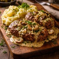 Salisbury Steak with Dill Stroganoff Sauce