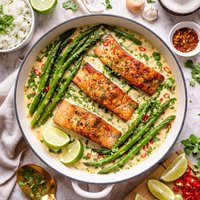Salmon and Asparagus with Coconut Sauce