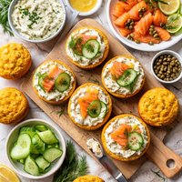 Salmon and Corn Muffins with Cheese Spread