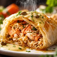Salmon and Crab in Phyllo with White Wine Honey Mustard Sauce